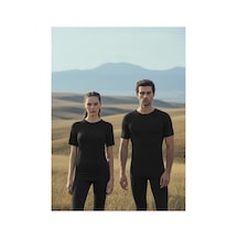 Blackspade Vücuda Oturan İçlik Unisex Termal Tişört Bisiklet Yaka, 2. Seviye Isı Koruma-9258 Siyah