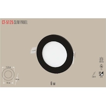 Cata CT-5125 6W Slim LED Panel Armatür (Siyah Kasa) Beyaz IŞIK Siyah