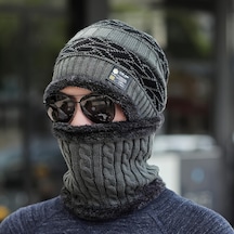 Kışlık Erkek Trend Örgü Şapka Ve Boyunluk Seti Gri