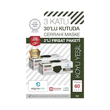 Saytekmed Meltblown Filtreli, Yassı İpli, 3 Katlı Koyu Yeşil Maske (60 Adet/2 Kutu)