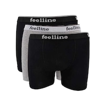 3 Adet Feelline Siyah Ve Gri Pamuklu Doğal Likralı Erkek Boxer Beden: M Standart