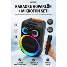 Taşınabilir Bluetooth Kablosuz Mikrofonlu 50w Led Işıklı Bluetooth Hoparlör Seti