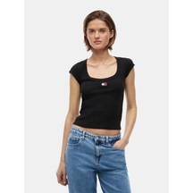 Tommy Hilfiger Kadın Marka Logolu Günlük Kullanıma Uygun Siyah T-shirt Dw0dw22793 Bds