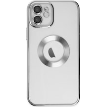 Apple Uyumlu  iPhone 12 Yanları Renkli Lens Korumalı Logo Gösteren Şeffaf Luxury Silikon Kılıf - Açık Mavi