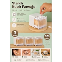 Porsima 3134 Doğal Ahşap Bambu Saplı Standlı 3lü Kulak Temizleme Çubuğu Seti- 570 Adet