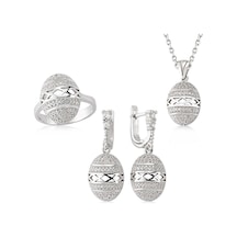 Gümüş Zirkon Taşlı Oval Bayan Set - Yüzük Ölçüsü: 15