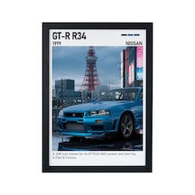 Nissan R34 Gt R Ahşap Çerçeveli Poster Tablo Skyline Ikonik Tasarım Siyah