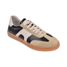 Floor Hakiki Deri Kadın Spor Ayakkabı Sneaker Mak-5120 Siyah Bej Siyah Bej