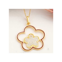 Gümüş Gold Çiçek Desenli Kadın Kolye Gümüş Gümüş