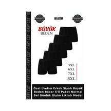 Grey Cat Özel Üretim Erkek Siyah Büyük Beden Boxer 5'li Paket Normal Bel Günlük Giyim Likralı Model