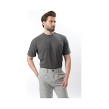 Madmext Füme Dokulu Çizgi Tasarım Bisiklet Yaka Erkek T-shirt E7122 Füme