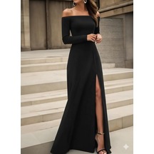 Kadın Uzun Kollu Madonna Yakalı Yırtmaç Detaylı Uzun Ithal Krep Elbise Çok renkli Kadın Uzun Kollu Madonna Yakalı Yırtmaç Detaylı Uzun Ithal Krep Elbise Çok renkli