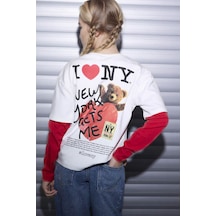 Defacto I Love Ny Oversıze Tişört Kız Çocuk H0147a826smer105 Ekru-er105