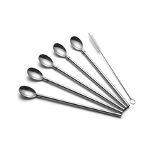 5 Parça Karıştırıcı Kaşıklı Paslanmaz Çelik Pipet Seti, 4 Adet Kaşıklı Metal Pipet Ve Temizleme Fırçası, Soğuk Kahve, Smoothie, Milkshake, Limonata, Kokteyl Ve İçecek Sunumu İçin