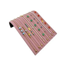 Bileklik Standı Oval Bileklik Organizeri Pembe Süet Kumaş Kaplama Pembe
