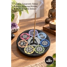 10 Adet Obsidian Taşı Tütsülük 7 Çakra Tasarımlı Tütsü Tutucu, Incense Holder, Burner, Chakra Dekor