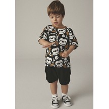 Lolliboomkids Yeni Sezon Erkek Çocuk Maymun Baskılı Pamuklu Kargo Cepli T-shirt Ve Şortlu Alt-üst Takım Gri Siyah Gri - Siyah