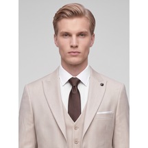 Tk6896 Erkek 3 Parça Slim Fit Çift Yırtmaçlı Takım Elbise Yelekli Şık Klasik Takım 6 Drop Bej
