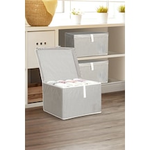 3'lü Set Kapaklı Çok Amaçlı Hurç Saklama Kutusu Organizer Mini 40 X 30 X 26 Cm Gri Gri