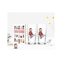 Kişiye Özel Renkli Baskılı Erkek Patron Karikatürlü İkili Rakı Bardağı Ve Rakı Cep Kitabı Hediye Seti-2