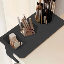 Lumaworld Siyah 1 Adet Büyük Kapasiteli Makyaj Fırçası Ve Ruj Organizer - Yapışkanlı Aksesuarlı Vanity Saklama Kutusu Siyah