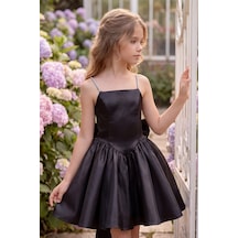 Butik Happy Kids Kız Çocuk Abiye Siyah Monoray Parlak Kumaş Taş Askılı Fiyonklu Kalarık Prenses Abiye Elbise 9-12 Yaş Mezuniyet Düğün Davet Elbisesi