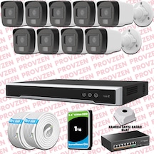 Provzen Hikvision 9 Kameralı Ip Full Hd Renkli Güvenlik Kamerası Mikrofonlu