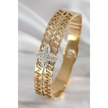 Ezoconcept 316l Çelik Gold Renk Zirkon Taşlı Çiçek Model Kadın Kelepçe Çok Renkli