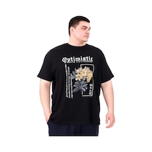 Mode Xl Büyük Beden Erkek T-shirt Bisiklet Yaka Optımıstıc U25028 Siyah Siyah