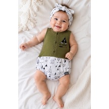 Babyhola Raccoon Pamuklu Saç Bantlı Kız Bebek Jile Badi 86633 Haki