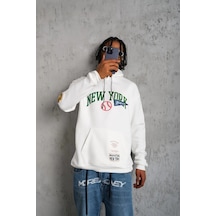 Genel Marka Baskılı Kapüşonlu Sweatshirt - Beyaz - Renkli