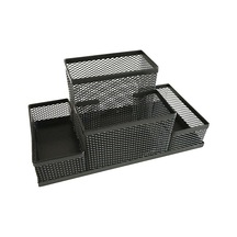 Ganzhoushop Metal Örgü Masa Düzenleyici Masaüstü Konteyner Kalemlik Saklama Kutusu Ofis Malzemeleri Siyah