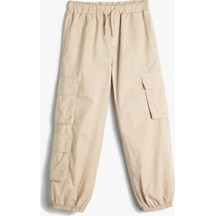 Koton Jogger Kargo Pantolon Pamuklu Beli Bağlamalı Cepli Bej 4skb40085tw 4SKB40085TW052 Ekru