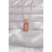 Bay 316l Çelik Gold Renk Mor Mineli El Figür Tarot Kolye Najmaddin Standart