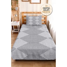 Gri Geometrik Genç Odası Tek Kişilik Pike Takımı - Antrasit Çizgili 160x220 Cm Kapitone Yatak Örtüsü Mercansı Kahve Serabı