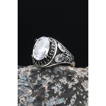 Beyaz Zirkon Taşlı 925 Ayar Gümüş Erkek Yüzüğü Zirkon Taş Süslemeli 901463 Gümüş