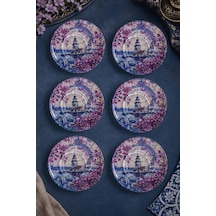 6 Lı Cam Çay Tabağı Kız Kulesi Ve Sakura Desenli 12 Cm, 6 Adet Çay Tabak Pembe