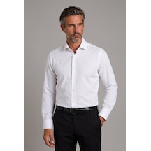 Bisse Beyaz Regular Fit Pamuk Cepsiz İtalyan Yaka Uzun Gömlek Gmkls250062 01