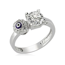 Gümüş Tek Taş Nazarlı Bayan Yüzük Gümüş