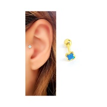 Opal Taşlı 925ayar Gümüş Üzerine Altın Kaplama Yonca Tragus Piercing Altın