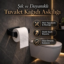 Siyah Lamalı Tuvalet Kağıtlığı, Hem Yapışkanlı Hem Vidalı Montajlı Wc Kağıt Askılığı, Açık Uç Tasarımlı Banyo Tuvalet Kağıdı Tutucu, Mat Siyah Modern Kağıtlık