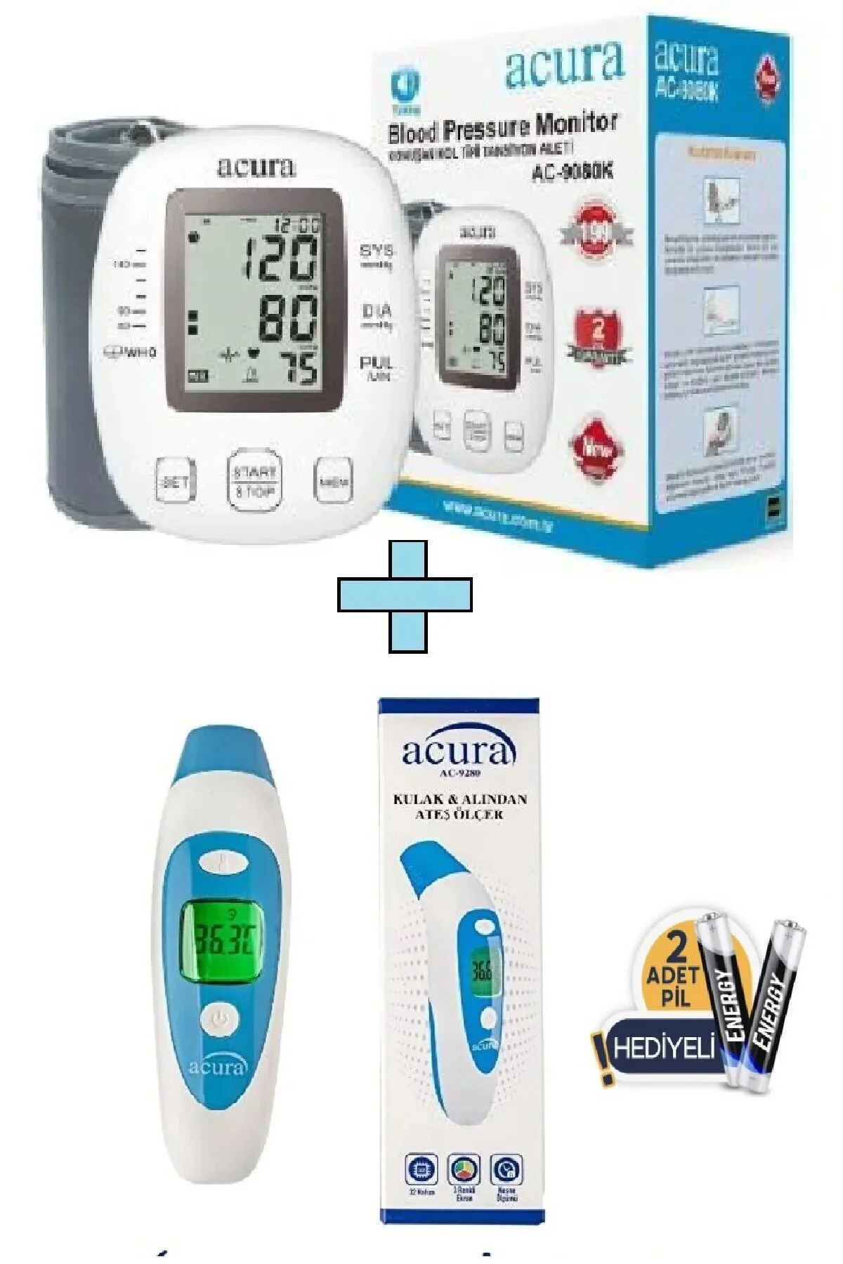 Ac-9080k Konuşan Koldan Tansiyon Aleti + Çanta+pil Hediyeli Ac-9280 Kulaktan & Alından Ateş Ölçer