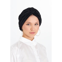Hürrem Bone Siyah Çapraz Büzgülü Tesettür Bone Fukuro Piliseli 2512 01 Siyah