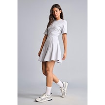 Defacto Bisiklet Yaka Kısa Kollu Gri Melanj Mini Elbise H8438ax26smgr93 Gri-gr93
