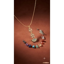 Zirkon Taş Detaylı Paslanmaz Çelik Tasarım Çakra Vintage Y Kadın Kolye Renkli