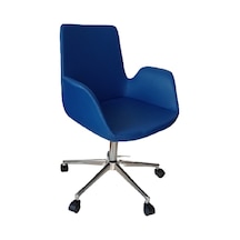 Sekreter Sandalyesi Döküm Süngerli Mavi Suni Deri