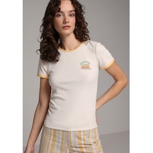Colin's Colins Slim Fit Yuvarlak Yaka Baskılı Kadın Ekru Kısa Kol Tişört Cl1077789 Q1.v2 Ecr