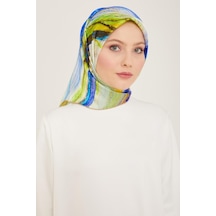 Armine Saks Mavi-yeşil Batik Desen Sura İpek Eşarp 9102-83