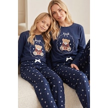 Siyah İnci Pamuklu Likralı Örme Pijama Takım26241164 Lacivert