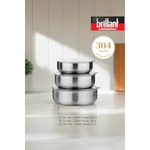 6 Parça Aldip Çelik Saklama Kabı Seti 3'lü 16-18-20 Cm - Şeffaf Kapaklı Metal Saklama Kabı Gümüş